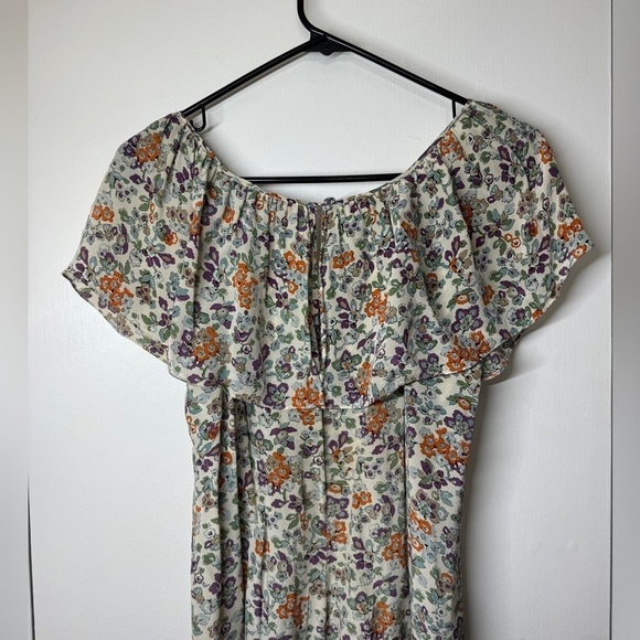 Rebecca Taylor 100% Silk Cream Orange Purple Floral Print Ruffle Mini Dress 10 - Picture 8 of 13